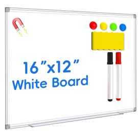 Magnetic Whiteboard Dry Erase Board, 16x12 Inches - Wall Mounted White Board with Pen Tray, Aluminum Frame - Includes 1 Eraser, 2 Markers, 4 Magnets