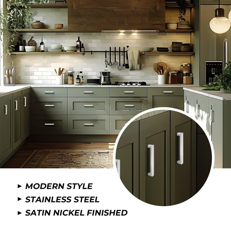 Gobrico 30 Pack Stainless Steel Kitchen Cabinet Handles,Square Satin Nickel