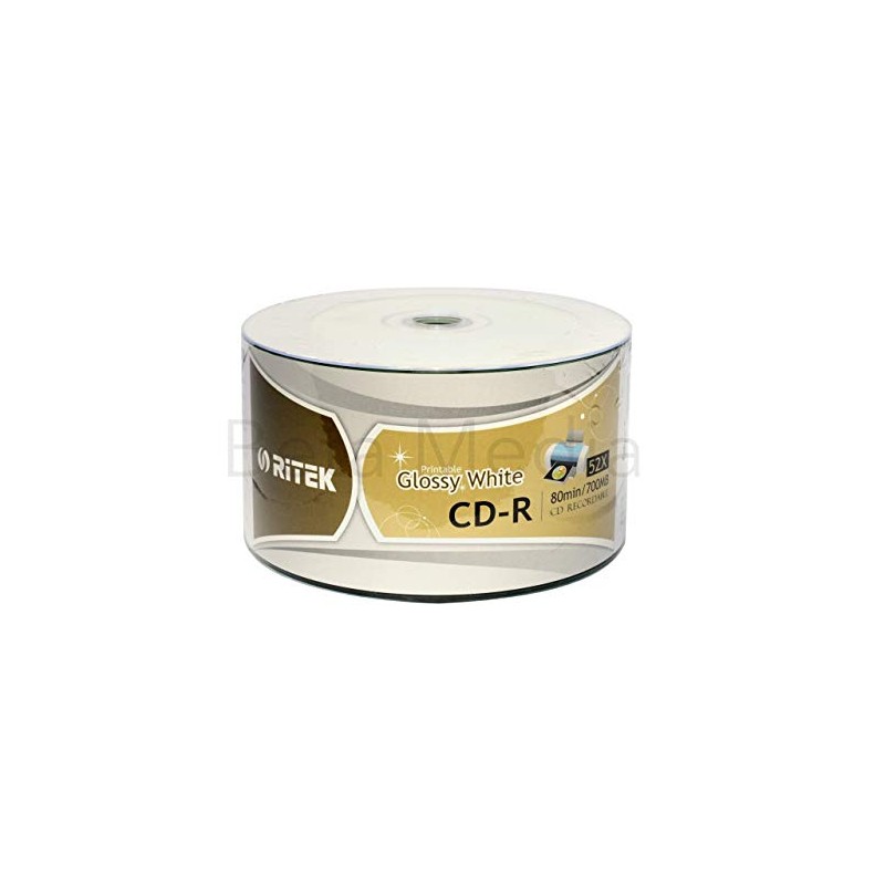 50 Ritek Glossy Full Hub Inkjet Printable White CD-R 52X