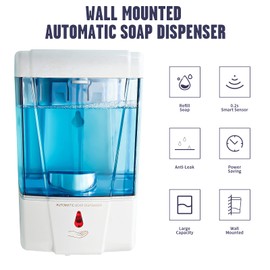 PLUSSEN Soap Dispenser Wall Mount, Automatic Hand Sanitizer Dispenser 600ml Gel n Liquid Touchless Commercial Wall Soap Dispenser for Bathroom,White-600ml