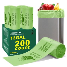 HECTOLIFE 13 Gallon,200 Count, Compostable Trash Bags，Tear Resistant Kitchen Food Scrap Waste Bag, ASTM D6400, US BPI and Europe OK Compost Home Certified