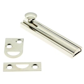 idh by St. Simons 11044-014 Professional Grade Quality Genuine Solid Brass Surface Bolt with 1-Inch Throw, 4-Inch, Bright Nickel