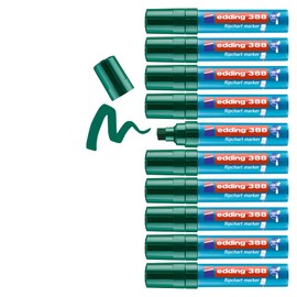edding 388 Flipchart Markers - Green - 10 Pens - Chisel Tip 4-12 mm - Pen for Writing, Drawing and Marking on Flipcharts - Ink Does Not Bleed Through Paper - Does Not Dry Out - Intensive Colour