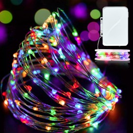 pozzolanas LED Fairy Lights - 16 ft 50 LED Battery Operated Waterproof String Lights on Silver Wire for Home, Party, Wedding, Christmas Decorations，Colorful 1PC