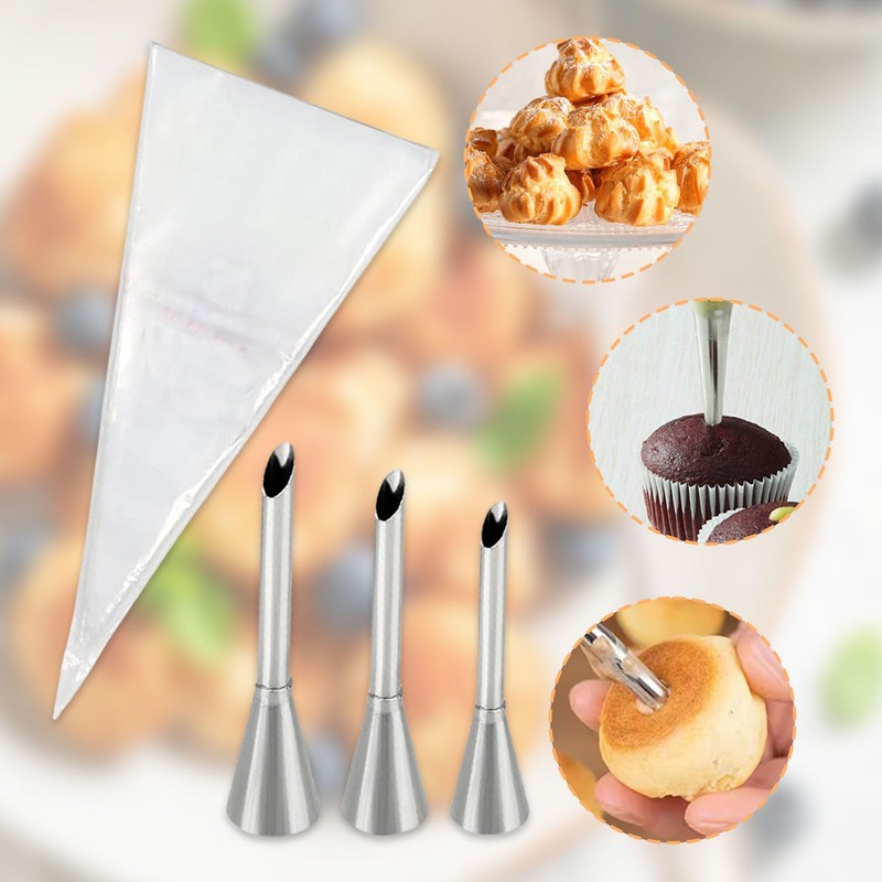 Cream Icing Piping Nozzle Tip, 3 Pcs Long Puff Nozzle
