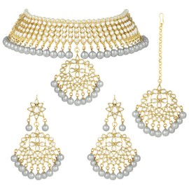 Aheli Indian Traditional Maang Tikka with Kundan Necklace Earrings Set Ethnic Wedding Party Designer Jewelry for Women