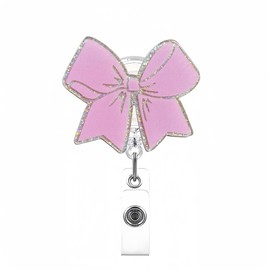Wjelet 2pcs Pink Badge Holder - Cute Bow Retractable ID Badge Reel with Alligator Clip for Nurse RN LPN CNA Medical Worker Teacher Student Office (Funny & Stylish)