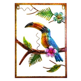 J-Fly Toucan Large Metal Wall Art Tropical Decorations Hand-painted Wall Decor for Garden Fence Bedroom Living Room Indoor Outdoor Decor 18 Inches, Valentine Decoration Gifts