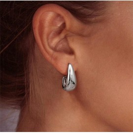 DOCHAIS 925 Sterling Silver Chunky Huggie Hoop Earrings for Women | 14K Gold-Plated Tear & Dome Shaped Thick Gold Hoop Earrings, Hypoallergenic, Gold/Silver/Rose Gold | Jewellery Gifts for Women,