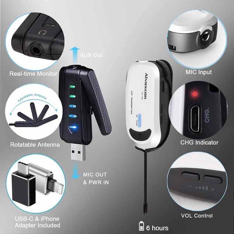 Alvoxcon USB Micrófono Inalámbrico de Solapa para PC, Doble Micrófono