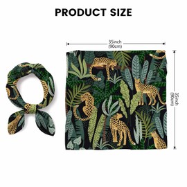 Xuwenz Head Scarf Leopards Silk Scarf for Women Hair Wrap Sleeping Tropical Leaves Safari Plants Bandana 90x90 CM
