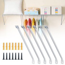 Yingsi-fty 6 Pack Heavy Duty Wire Shelf Bracket Set,12 inch Wire Shelf Support Bracket with End Brackets & Clips,High-Carbon Steel Metal Shelf Brackets White for Kitchen, Pantry, Garage, Laundry