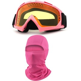 Goggles with Balaclava for Women Girls, Dirt  ATV Motocross Riding Racing Ski Goggle Safety Glasses - Color: Pink, Size: Colorful Yellow