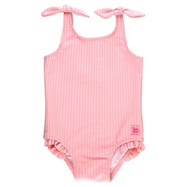 RuffleButts Pink Seersucker Tie Shoulder One Piece - 12-18m
