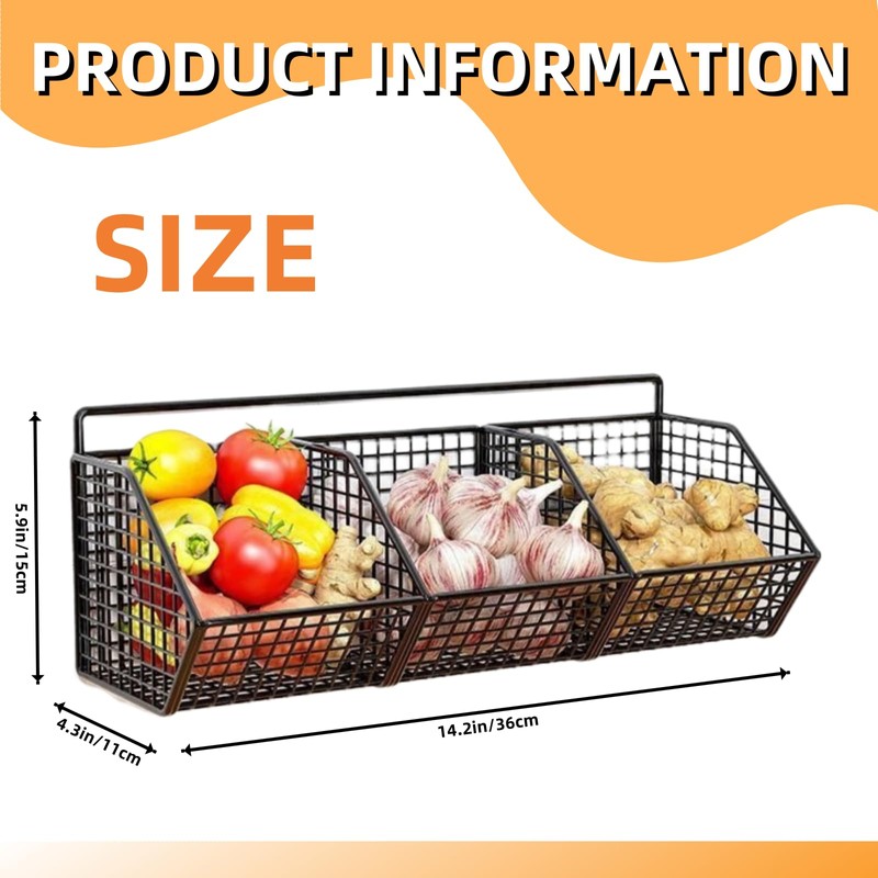 XGVIEGZ Hanging Wire Fruit Basket with Adhesive Hooks, Hanging Fruit
