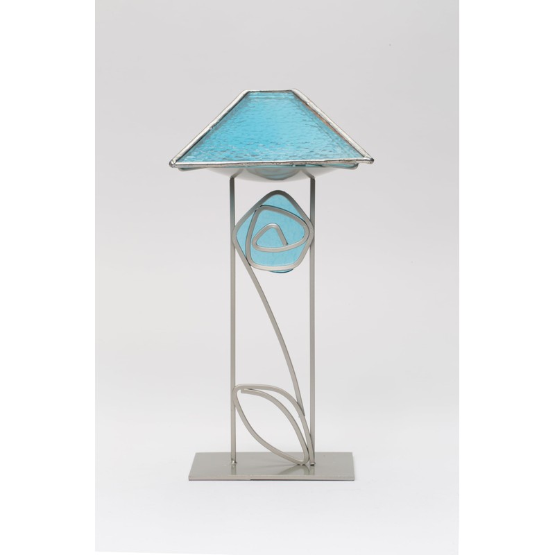 Modern Teal Blue Glass & Metal Tea Light Candle Holder,