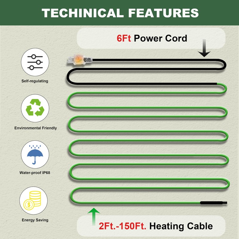MAXKOSKO 90 Feet Pipe Heat Cable for Water Pipe Freeze