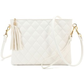 CYHTWSDJ Trendy Vegan Leather Shoulder Purses, Clutch Wallet with Wristlet Strap,Small tassel Crossbody Bags for Women (White&Lg)