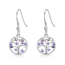 Philip Jones Silver Plated Chakra Tree of Life Drop Earrings Created with Crystals from Zircondia®