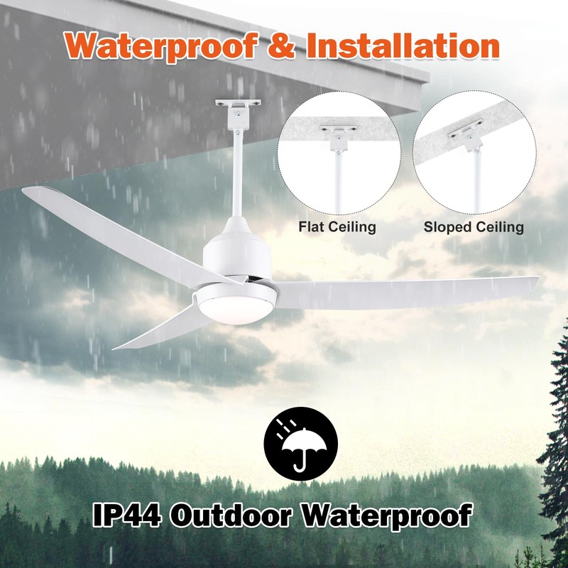 BZX Waterproof Outdoor Ceiling-Fan with Light - 52" Modern Ceiling