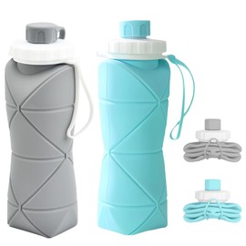 Botella de Agua Deportiva Plegable 600ML, 2 Botellas de Agua Blandas con Válvula a Prueba de Fugas, Fugas Reutilizable BPA Free Silicona Taza Botella 