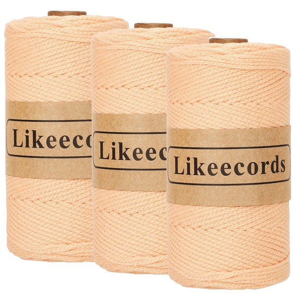Likeecords 100% Cotton Crochet Yarn for Bag,3 rolls/pack 2mm x