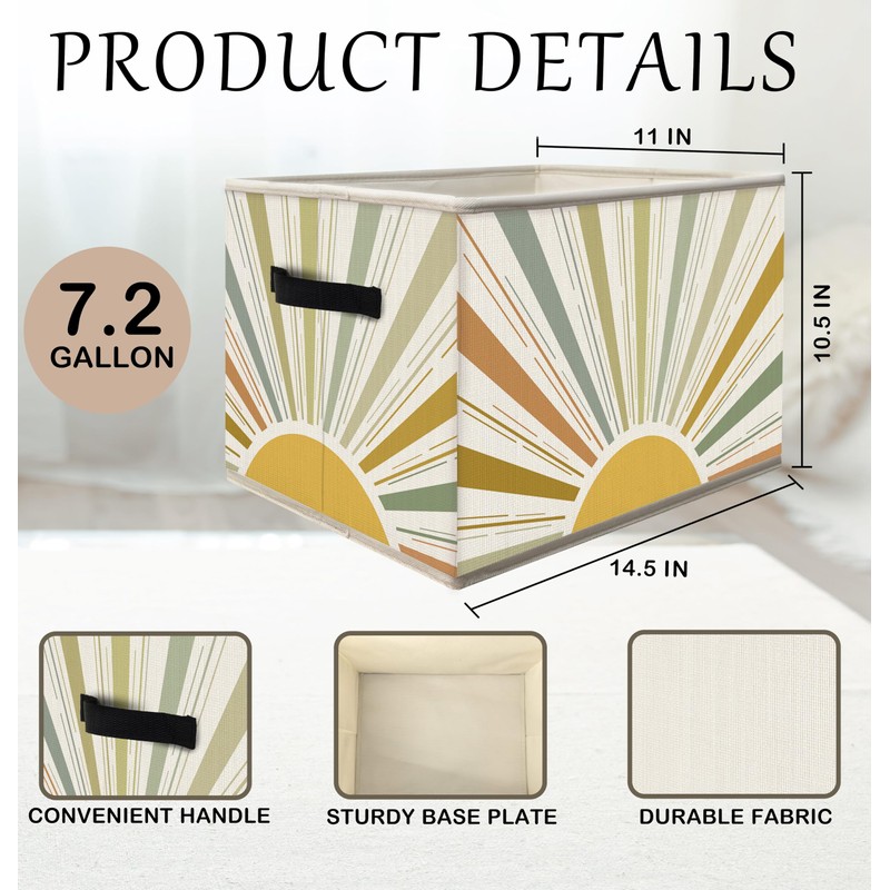 FDHSPAAM Boho Rainbow Sunshine Storage Bins Box with Handles, Abstract