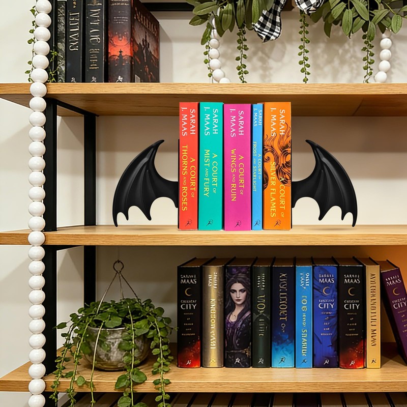 Metal Dragon Wing Bookends – Gothic Fantasy Book Holder Set,