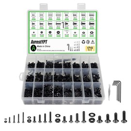AvrestYPT 1715 Pcs M2 M3 M4 M5 Screws and Nuts Set, Countersunk Bolts and Nuts Assortment, Black Phillips Flat Head Machine Screws with Washers Set(M2 M3 M4 M5 Screw Kit, Black)