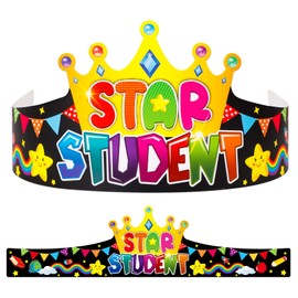 SICOHOME Star Student Paper Crowns 24pcs Adjustable Paper Hats for student of the Week Back to School Supplies for Kids
