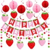 Funrous 17 Pcs Strawberry Party Decorations Set Strawberry Birthday Paper