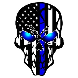 Thin Blue Line Skull American Flag Vinyl Decal Stickers, 2-Pack, Waterproof Design for Cars, Laptops, Water Bottles, Window Decals, Car Flag, Stickers for Trucks A014