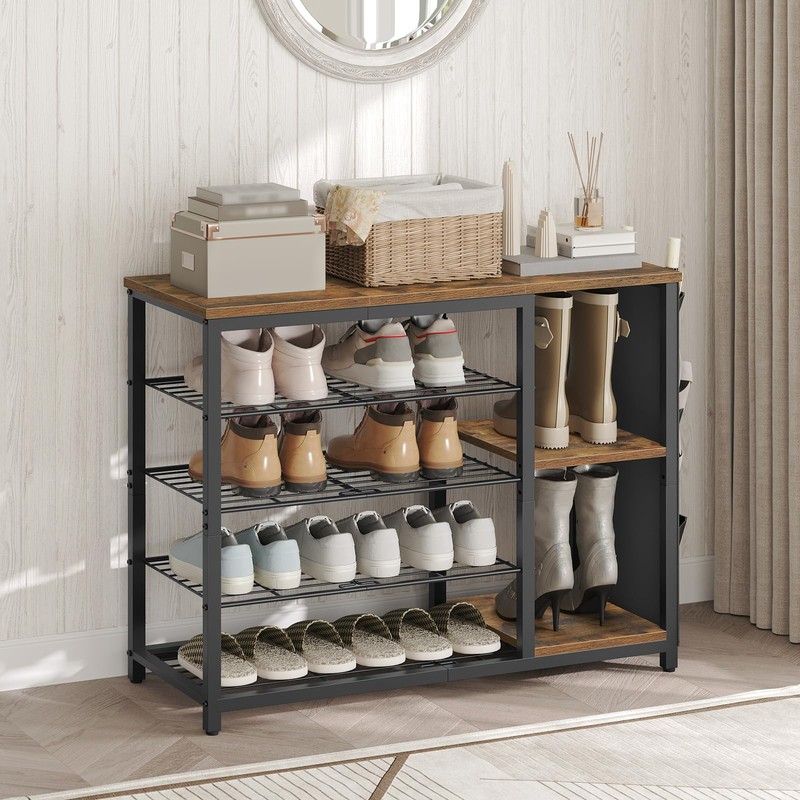 YATINEY Industrial 5-Tier Shoe Rack, Metal Shoe Storage Organizer with