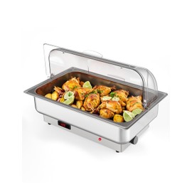 Rectangular Chafing Dish Electric Buffet Set,9QT Stainless Steel Food Servers and Warmers with Temperature Control for Catering, Wedding and Parties