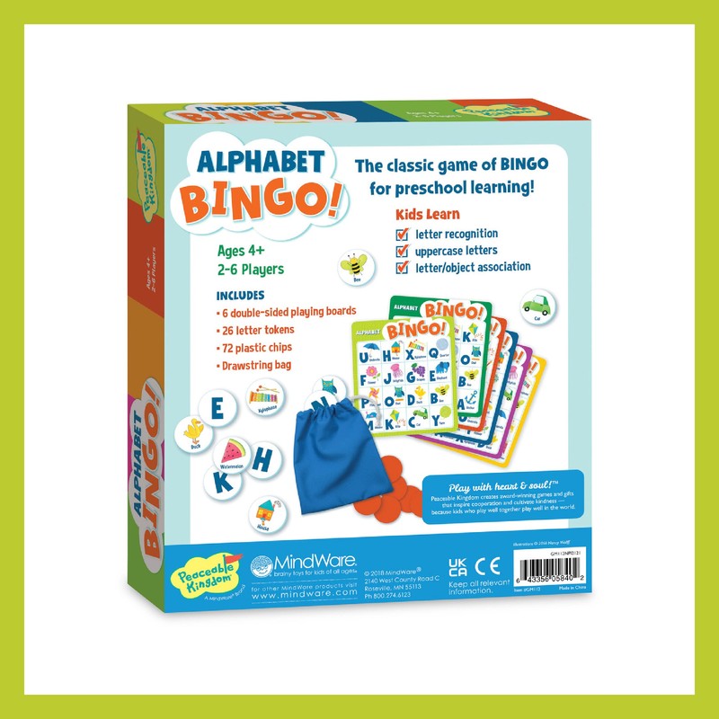 Peaceable Kingdom Alphabet Bingo! Letter Learning Educational Board Game for