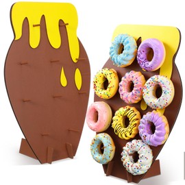 Lallisa 2 Pcs Bee Donut Display Stand Board Wall for Bee Themed Birthday Party, Wedding, Event, Brunch Use, Decorative Doughnut and Bagel Holder, Pop-up Tabletop Placement, Laser Engraved Bamboo