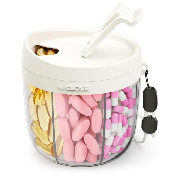 AMOOS Cute Pill Dispenser with 7 Large Compartments, Portable Pill