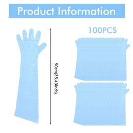 LEKEFETO Long Sleeve Veterinary Gloves, 100 Pieces Veterinary Gloves, Stretchy Disposable Gloves, Gloves for Livestock Insemination, Veterinary Gloves, Extra Long Cuff, 90 cm