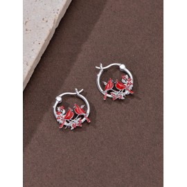 Dorunmo Cardinal Earrings 925 Sterling Silver 2 Red Cardinal Hoop Earrings Bird Jewelry Gifts for Women Mother
