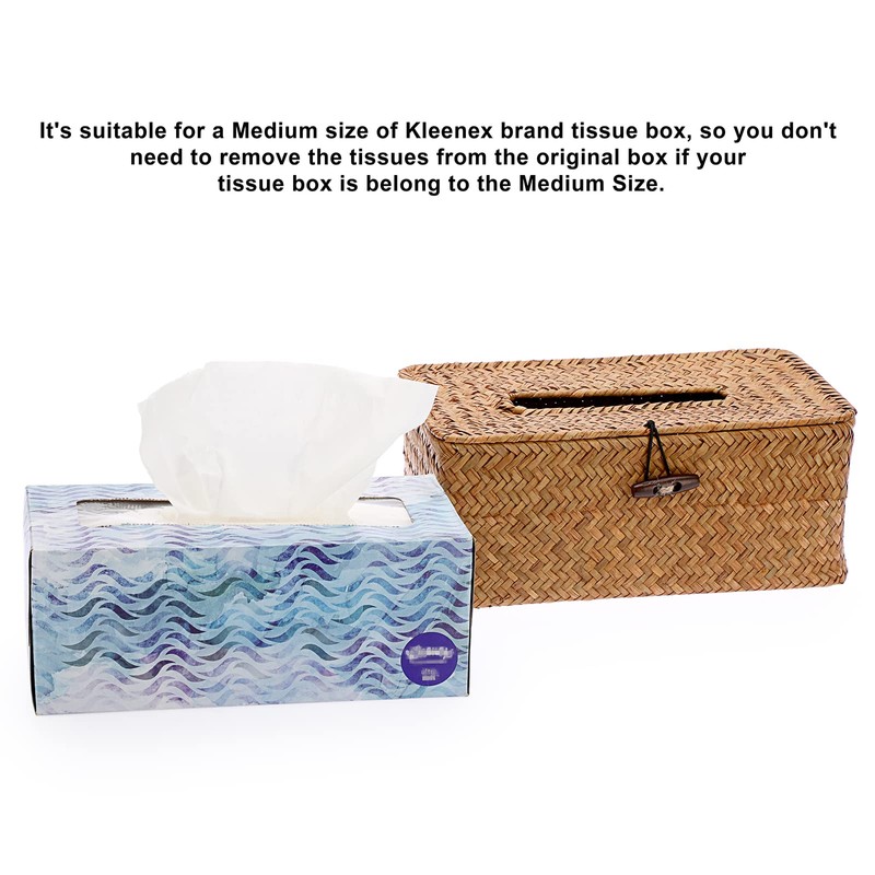 BTSKY Household Rectangular Seagrass Facial Tissue Box - Decorative Woven