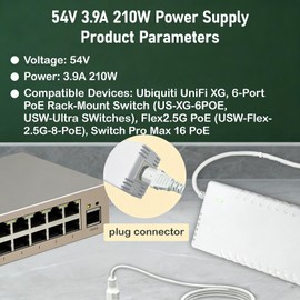 MSZLZTD uacc-adapter-ac-210w 54v Power Supply Adapter 210W Compatible with Ubiquiti Ultra (USW-Ultra-210W), USW-Pro-Max-16-PoE (180W) Pro Max 16 PoE, and Flex 2.5G PoE (USW-Flex-2.5G-8-PoE) Models