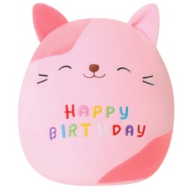 SQEQE Cat Plush Cuddly Birthday Cat Stuffed Animal Toy Soft Kitty Plush Pillows Cartoon Cat Plushies Doll Gift for Kids Birthday (Pink, 10 inch)