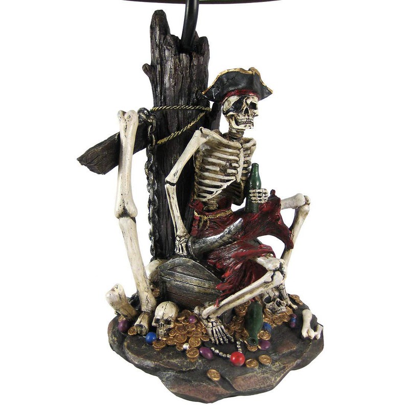 Zeckos 21-Inch High Caribbean Pirate Skeleton Table Lamp with Treasure