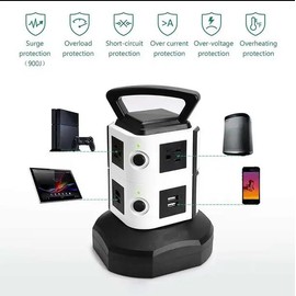 ele ELEOPTION Tower Surge Protector Power Strip, 2nd Floor Extension Cord with Multiple Outlets, 7 Outlets 2 USB Ports 13A Retractable Cord Charging Station