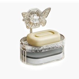 ZCYJHOT Butterfly Sucker with Sponge Soap Box, Wall-Mounted Soap Holder, Household Wall-Mounted Perforation-Free Drain Soap Box ，Double Soap Storage Box Shelf(White Or Yellow) (White)