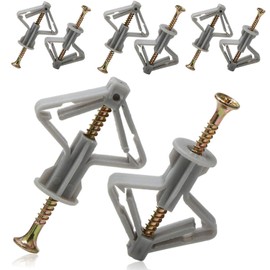 Drywall Anchor Kit Self-Drilling Hollow Wall Anchors Plasterboard Plugs with Screws Butterfly Expansion Tube Pipe for Curtain Gypsum Board Wall Installation Fastener Hardware (Anchor 50pcs+Screws 50pcs) (Grey)