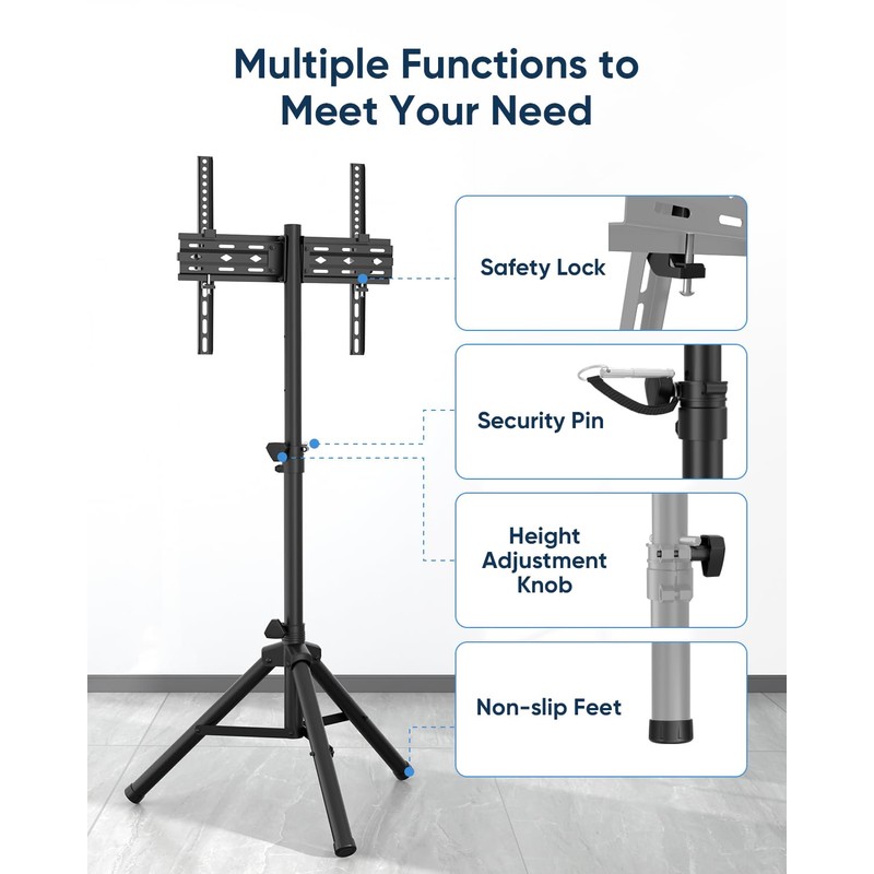 FORGING MOUNT Tripod Portable Floor TV Stand,Foldable Stand Height Adjustable