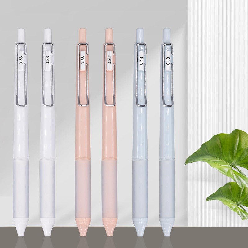 UPENOTE 6pcs Gel Pen set, Black Ink Pens 0.18mm /0.28mm