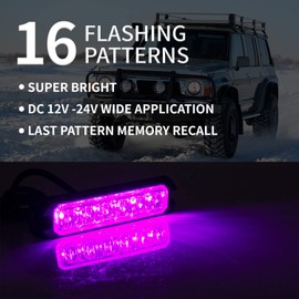 FXC 2pack 6-LED Strobe Light Purple Waterproof Emergency Beacon Flash Lights,Purishion Caution Bar 16 Patterns Flashing Car SUV Pickup Truck Van Vehicle POV