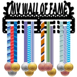 CREATCABIN Sports Medal Holder My Wall of Fame Medal Stand Wall Mount Iron Frame Decor with 3 Hook Line Medals Storage Hanger for Football Marathon Awards Organiser 29 x 13 cm